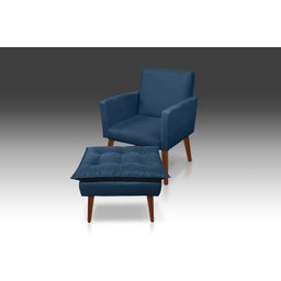 Kit Poltrona Nina Com Puff Opala Suede Azul Marinho - Pandora Decor - Casa Da Poltrona - 1