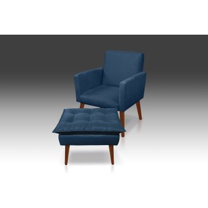 Kit Poltrona Nina Com Puff Opala Suede Azul Marinho - Pandora Decor - Casa Da Poltrona