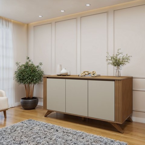 Buffet 3 Portas 2 Prateleira Pampulha Marrom/Cinamomo/Off White