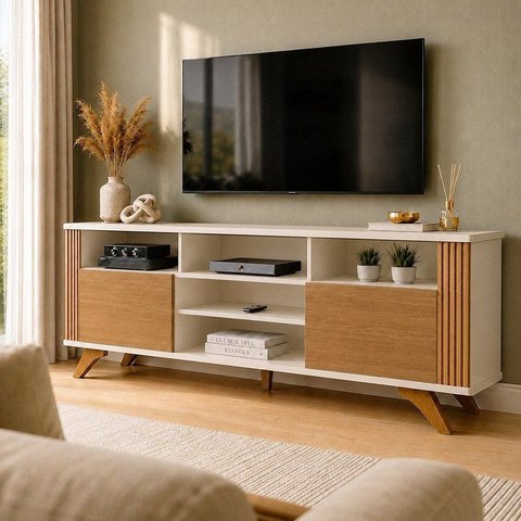 Rack para TV até 65 Polegadas MDF 180cm Pés em Madeira Mariana Marrom