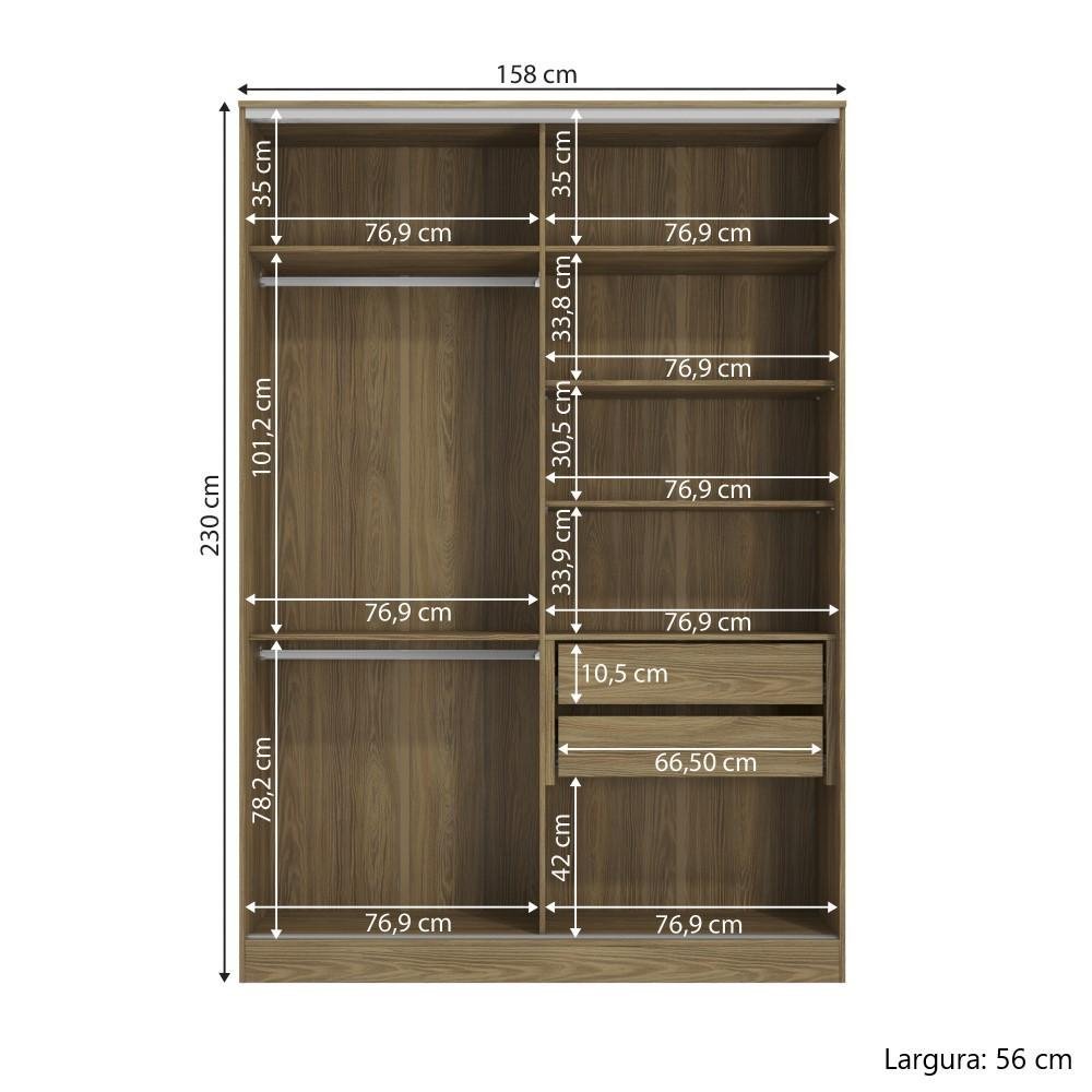 Guarda Roupa 2 Portas de Correr 158cm N537 Kappesberg - Nogueira/branco - 4