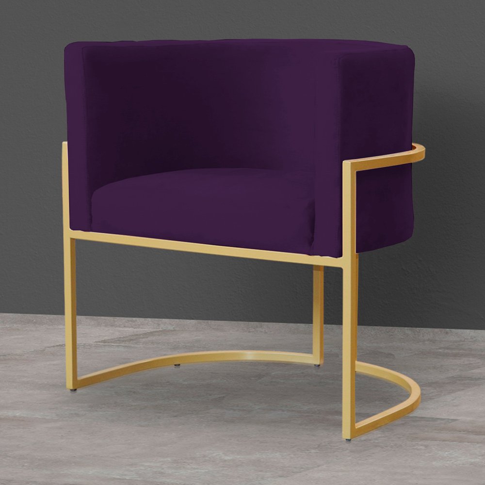 Kit 2 Poltronas Decorativa Sala de Estar Luana Base Gold Veludo Roxo - Montanaris Decor - 5