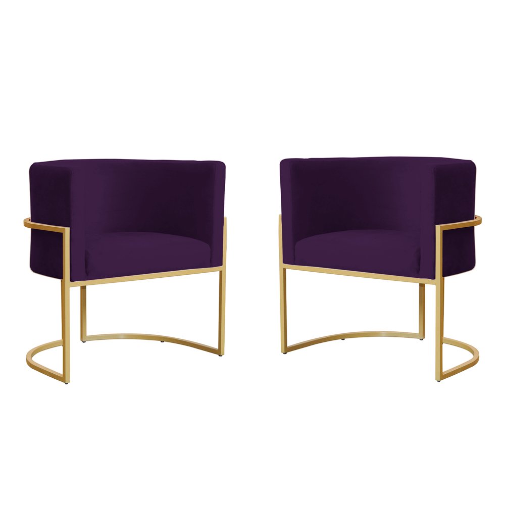 Kit 2 Poltronas Decorativa Sala de Estar Luana Base Gold Veludo Roxo - Montanaris Decor - 1