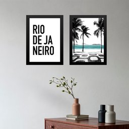 Kit 2 Quadros Rio de Janeiro - Tipografia e Fotografia 45x34cm:moldura Branca - 1