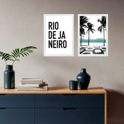Kit 2 Quadros Rio de Janeiro - Tipografia e Fotografia 45x34cm:moldura Branca - 2
