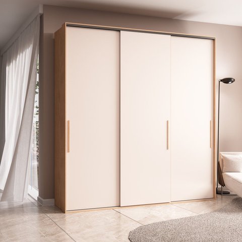 Guarda Roupa 3 Portas de Correr London Marrom/Carvalho Nature/Off White