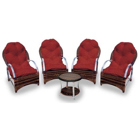 Conjunto de Poltronas Fibra Sintética Pequim Alumínio - 4 Poltronas + 1 Mesa Centro - Tecido Duna Ve