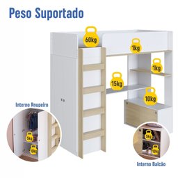 Cama Elevada Multifuncional com Armário e Escrivaninha - 9