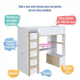 Cama Elevada Multifuncional com Armário e Escrivaninha - 7
