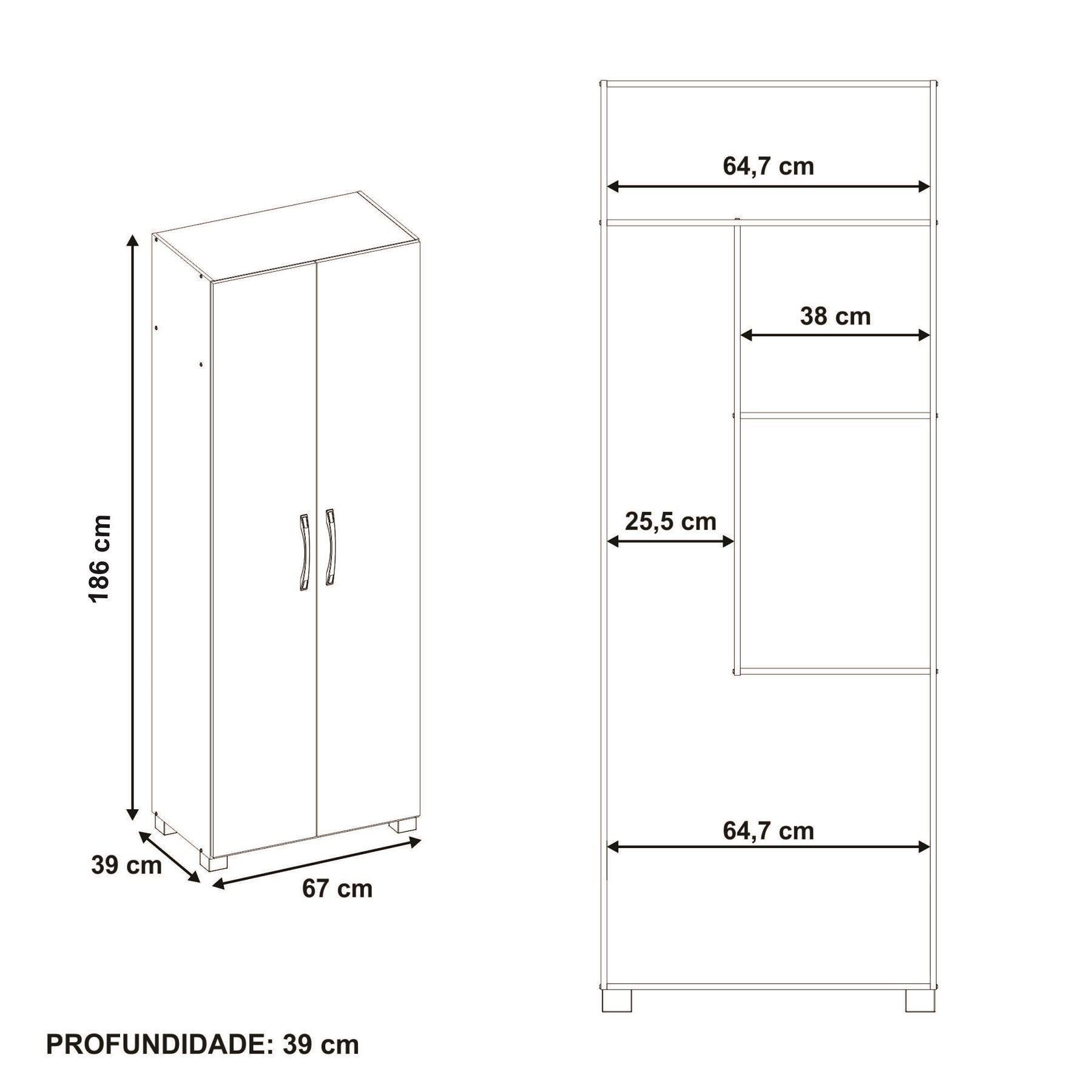 Armário para Lavanderia 2 Portas Notável Branco 186x67x39 - 7