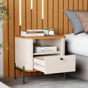 Ver imagem 3 de Mesa de Cabeceira Quarto Tucupí Slim 1 Gaveta e Pés de Metal Off White/nature/preto