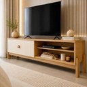 Ver imagem 1 de Rack para TV até 55 Polegadas MDF 164,5cm Frisado Ouro Preto Bege