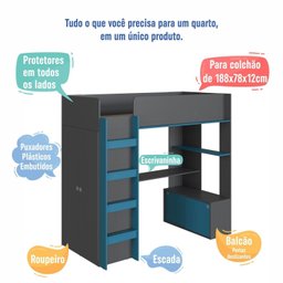 Cama Elevada Multifuncional com Armário e Escrivaninha - 8