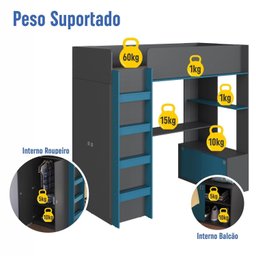 Cama Elevada Multifuncional com Armário e Escrivaninha - 7