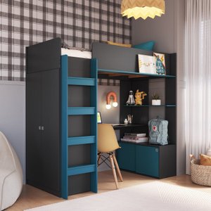 Cama Elevada Multifuncional com Armário e Escrivaninha