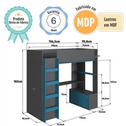 Cama Elevada Multifuncional com Armário e Escrivaninha - 9