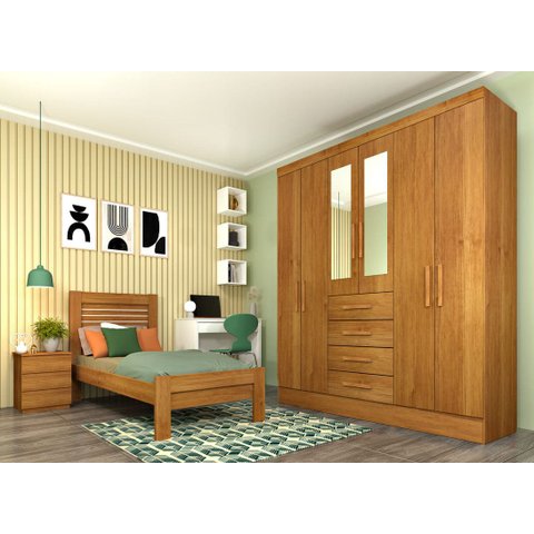 Guarda Roupa Casal com Espelho 6 Portas 4 Gavetas 180cm Arizona Cinamomo - TCIL Móveis