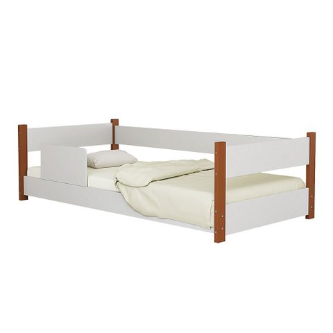 Cama de Criança Serena em Mdf com Colchão + Design Moderno e Seguro Branco/mel