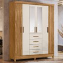 Ver imagem 1 de Guarda Roupa Casal Espelho 6p 165 Cm Aruba Freijo Off White Friso Moval