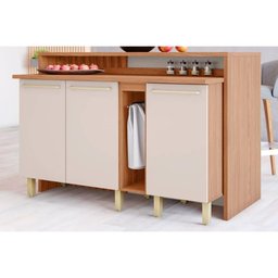 Bancada Ilha Cozinha Balcão Gourmet Requinte C/ 3 Portas 145cm Nature/areia - Henn - 1