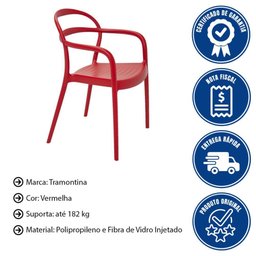 Cadeira Tramontina Sissi em Polipropileno e Fibra de Vidro com Braços Vermelho 92045040 - 2
