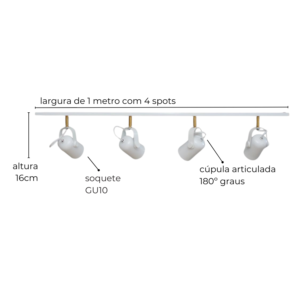 Trilho de Teto com 4 Spots Direcionáveis Becker 1m Branco - 2