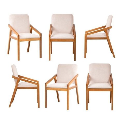 Kit 6 Cadeiras Sala de Jantar Pequi com Braço CabeCasa MadeiraOriginals