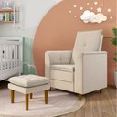 Ver imagem 2 de Poltrona de Amamentação Quarto Infantil com Puff Kate Pés Palito Linho Bege + Binde Amofada New Bell