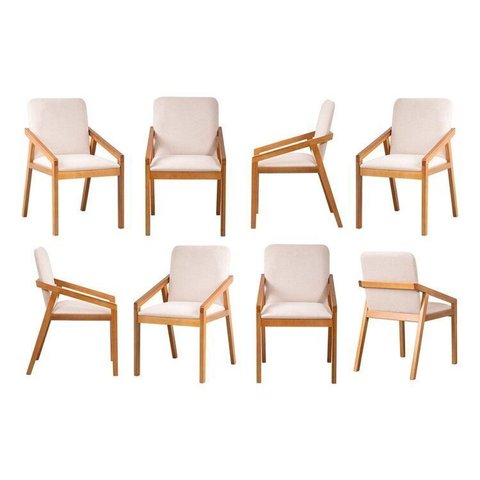 Kit 8 Cadeiras Sala de Jantar Pequi com Braço CabeCasa MadeiraOriginals Bege/Castanho