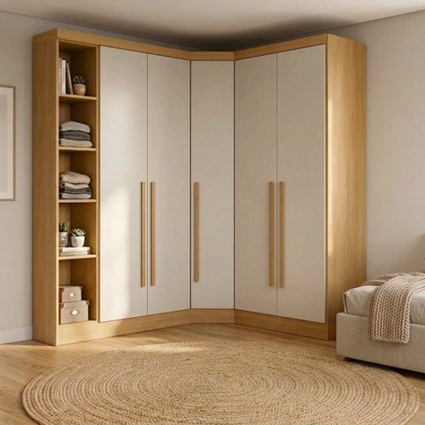 Guarda-Roupa Modulado de Canto Oblíquo 5 Portas e Cantoneira 100% MDF Cairo