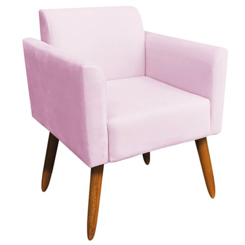 Poltrona Decorativa Isabella Pés Palito Madeira Suede Rosa Bebê - Gran Belo