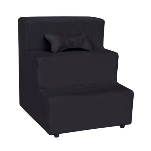 Escada Pet Almofadada 3 Degraus para Cães e Gatos: Veludo Preto