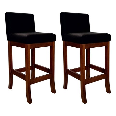 Conjunto 02 Banquetas Média em Madeira Maciça Nápoles Preto/Pinhão