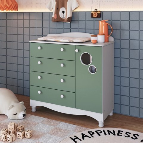 Cômoda Infantil 4 Gavetas e 1 Porta Linha Encanto