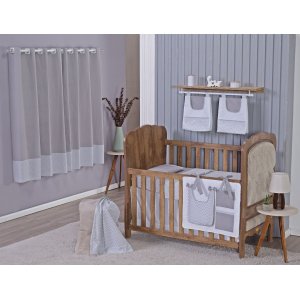 Enxoval de Bebe Kit de Berço Americano Cortina Algodão Menino Menina 8 Peças:chevron Cinza