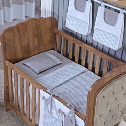 Enxoval de Bebe Kit de Berço Americano Cortina Algodão Menino Menina 8 Peças:chevron Cinza - 2