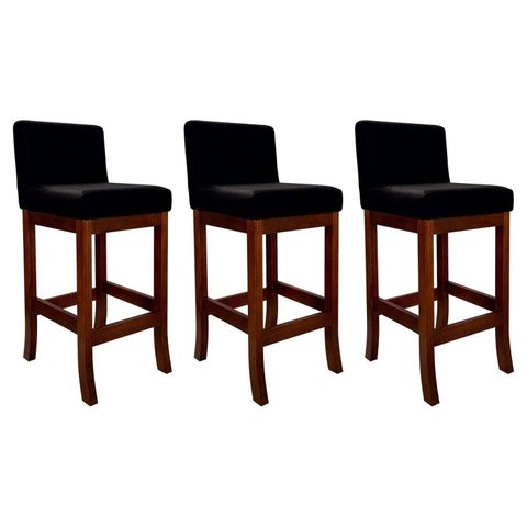 Conjunto 03 Banquetas Média em Madeira Maciça Nápoles Preto/Pinhão
