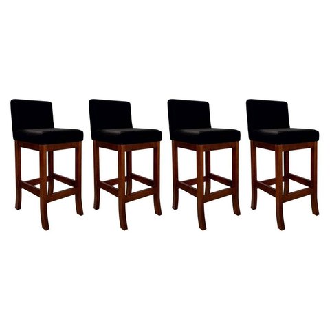Conjunto 04 Banquetas Média em Madeira Maciça Nápoles Preto/Pinhão