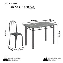 Conjunto de Mesa Tubular 100cm X 60cm Tampo em Granito com 4 Cadeiras - 5
