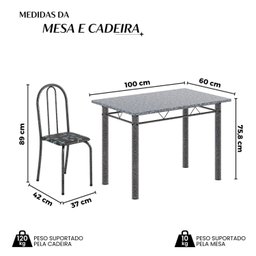 Conjunto de Mesa Tubular 100cm X 60cm Tampo em Granito com 4 Cadeiras - 5
