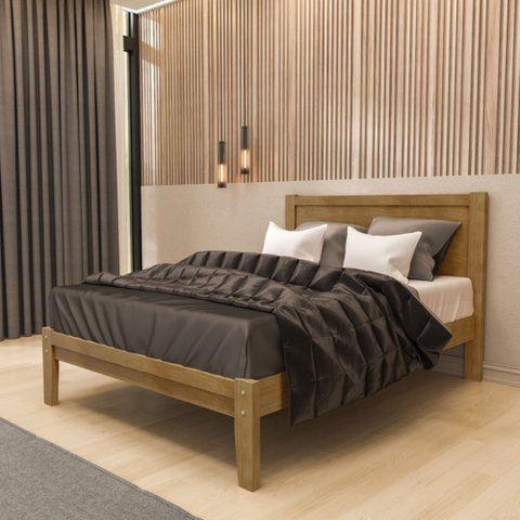 Cama Casal 140cm em Madeira Maciça Topázio Marrom/Freijó