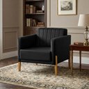 Ver imagem 1 de Poltrona Elegance em Velucouro Pés Madeira Maciça Design Contemporâneo Sala Premium Luxo - Preto