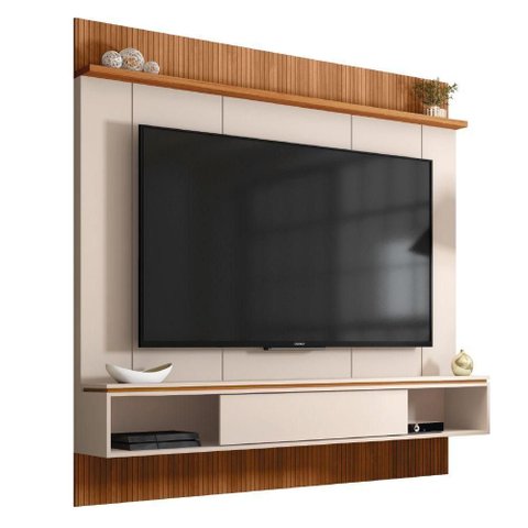 Painel para Tv até 65 Polegadas Ripado Impressão 3d com Nicho Viena Madeirado/off White Caemmun