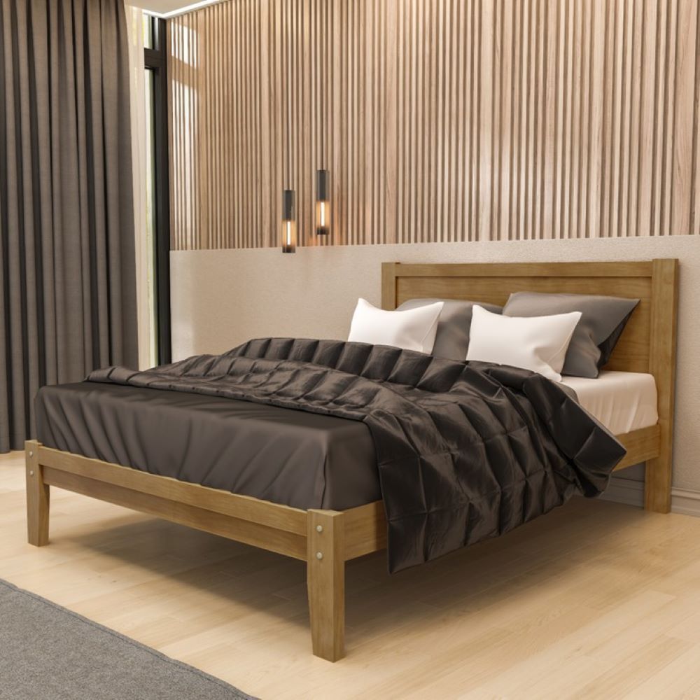 Ver imagem 1 de Cama de Casal 160cm 100% Madeira Maciça Topázio Marrom/Freijó