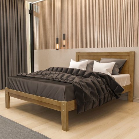 Cama de Casal 160cm 100% Madeira Maciça Topázio Marrom/Freijó