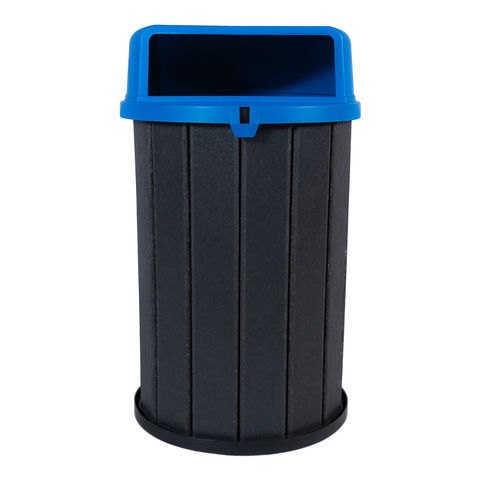 Lixeira Mbs Ecológica Madeira Plástica 100L Coleta Seletiva:Cinza Ébano/Tampa Azul