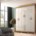 Ver imagem 1 de Guarda-Roupa Casal 6 Portas e 3 Gavetas Bege/Ipê/Cristalo