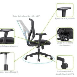 Kit 5 Cadeiras Escritório Diretor NR17 Tela Mesh Alpha - 3