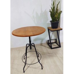 Mesa Bistrô 70cm Giratória Redonda Ferro Madeira Artesanal Rústica - 7
