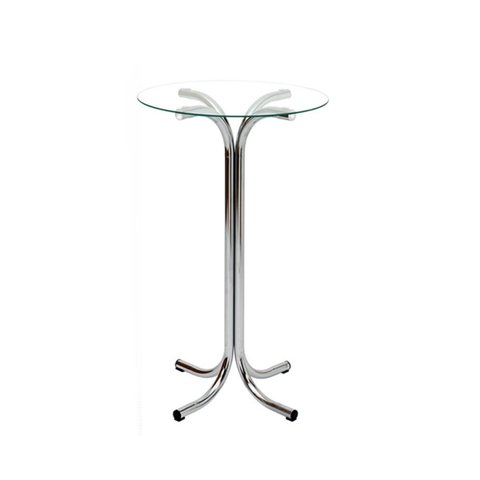 Mesa Alta Bistrô Cozinha Pé X Cromada com Tampo de Vidro Redondo 60cm Poltronas do Sul 2004